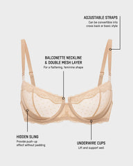 Lace Underwire Unlined Sheer Demi Balconette Bra