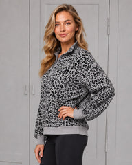 Leopard-Print Half-Zip Oversized Pullover