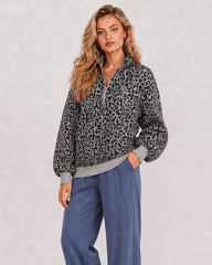 Leopard-Print Half-Zip Oversized Pullover