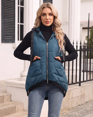 Lightweight Hooded Quilted Longline Vest