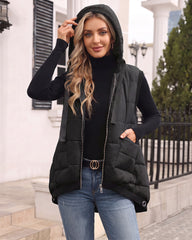 Lightweight Hooded Quilted Longline Vest