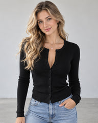 Lightweight Ribbed Button-Front Cardigan