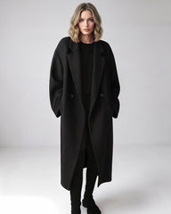 Long Double-Breasted Notched-Lapel Coat