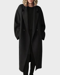 Long Double-Breasted Notched-Lapel Coat