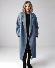 Long Double-Breasted Notched-Lapel Coat