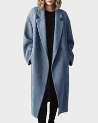 Long Double-Breasted Notched-Lapel Coat