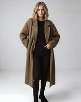 Long Double-Breasted Notched-Lapel Coat