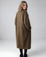 Long Double-Breasted Notched-Lapel Coat