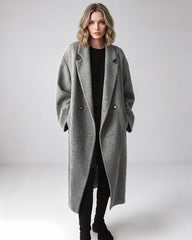 Long Double-Breasted Notched-Lapel Coat