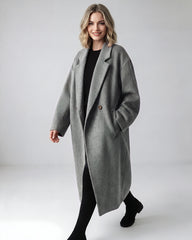Long Double-Breasted Notched-Lapel Coat