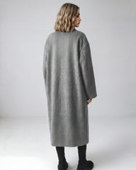 Long Double-Breasted Notched-Lapel Coat