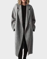 Long Double-Breasted Notched-Lapel Coat