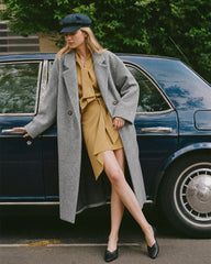 Long Double-Breasted Notched-Lapel Coat