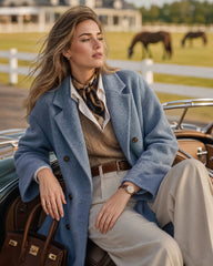 Long Double-Breasted Notched-Lapel Coat