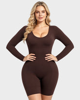 Long-Sleeve Seamless Sculpting Short Bodysuit