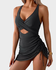 Mesh Cutout Tummy Control One-Piece Swimdress