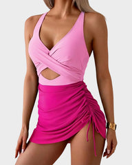 Mesh Cutout Tummy Control One-Piece Swimdress