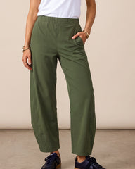 Mid-Rise Barrel Pants with Elastic Back Waist