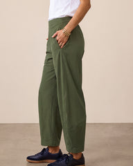 Mid-Rise Barrel Pants with Elastic Back Waist