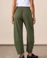 Mid-Rise Barrel Pants with Elastic Back Waist