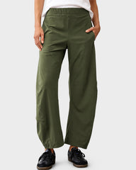 Mid-Rise Barrel Pants with Elastic Back Waist