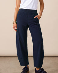 Mid-Rise Barrel Pants with Elastic Back Waist