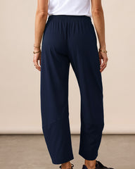 Mid-Rise Barrel Pants with Elastic Back Waist