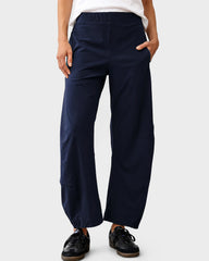 Mid-Rise Barrel Pants with Elastic Back Waist