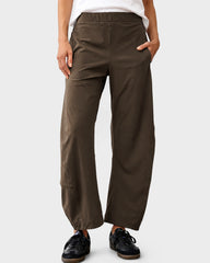 Mid-Rise Barrel Pants with Elastic Back Waist