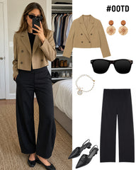 Mid-Rise Barrel Pants with Elastic Back Waist