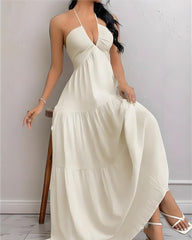 Minimalist Sleeveless Open-Back Halter Maxi Dress