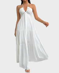 Minimalist Sleeveless Open-Back Halter Maxi Dress