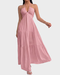 Minimalist Sleeveless Open-Back Halter Maxi Dress