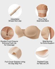 No-Slip Front Closure Push-Up Strapless Bra