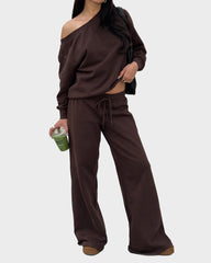 Off-Shoulder Wide-Leg 2-Piece Sweatsuit