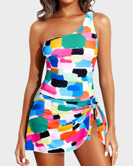 One Shoulder Skirted One Piece Swimsuit