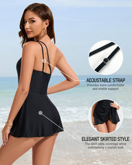 One Shoulder Skirted One Piece Swimsuit