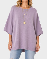 Oversized Crewneck Batwing-Sleeve Knit Sweater
