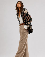Oversized Graphic Button-Down Knit Cardigan