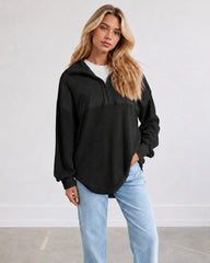 Oversized Half-Zip Waffle-Knit Pullover