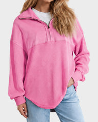 Oversized Half-Zip Waffle-Knit Pullover