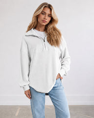 Oversized Half-Zip Waffle-Knit Pullover