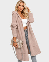 Oversized Hooded Longline Knit Cardigan with Pockets
