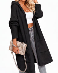 Oversized Hooded Longline Knit Cardigan with Pockets