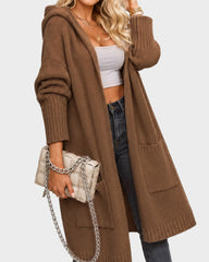 Oversized Hooded Longline Knit Cardigan with Pockets