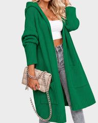 Oversized Hooded Longline Knit Cardigan with Pockets