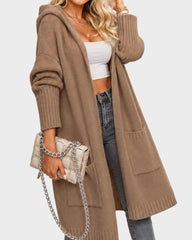 Oversized Hooded Longline Knit Cardigan with Pockets