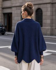 Oversized Ribbed Knit Cardigan with Gold-Tone Buttons