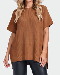 Oversized Ribbed Knit Side-Slit Sweater Top