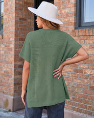 Oversized Ribbed Knit Side-Slit Sweater Top